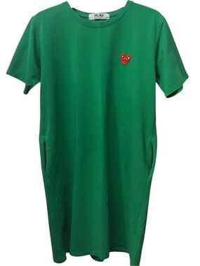 Heart Graphic Green Shirt Dress Oversized Pockets Tee Playful Style